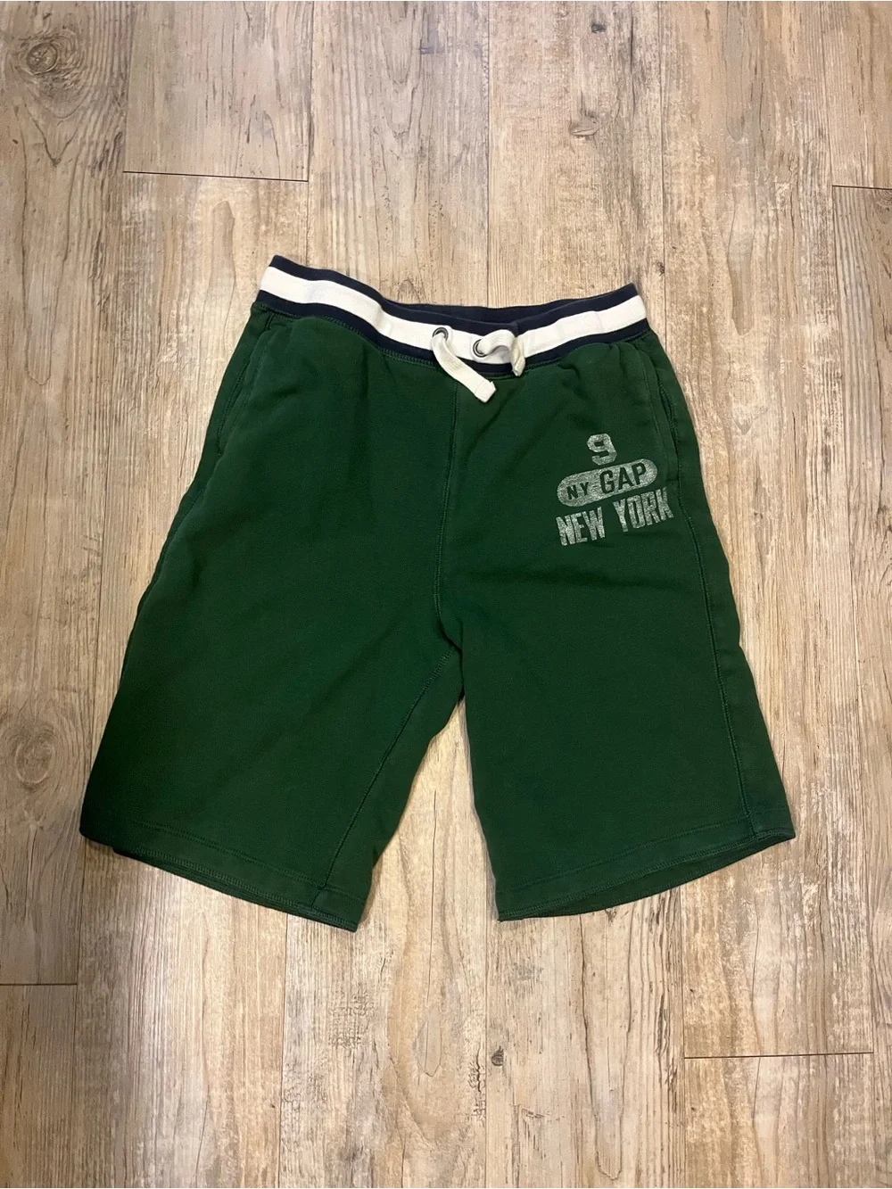 GAP Kids Dark Green Athletic Drawstring Shorts with Stripe Waist